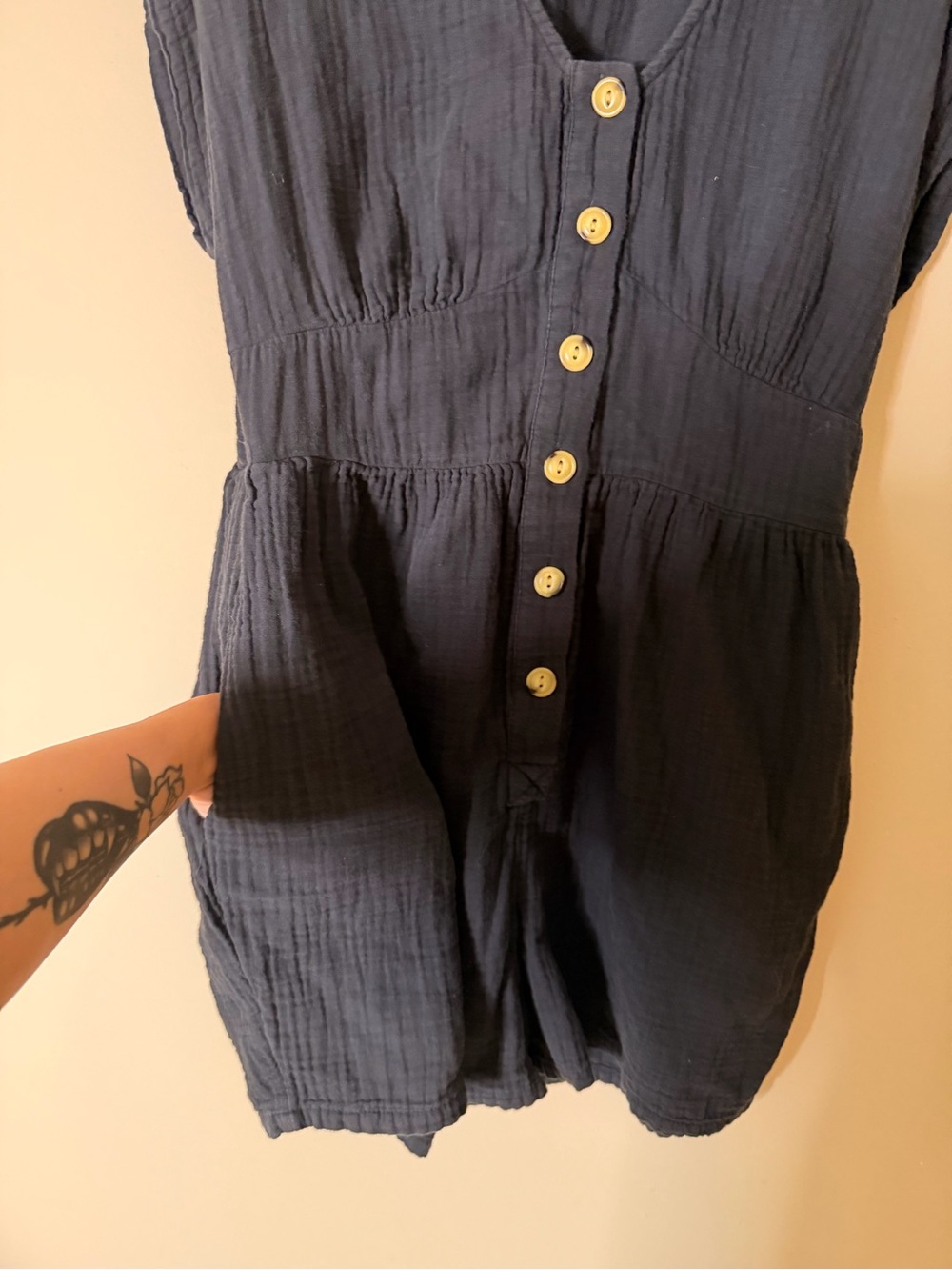Universal Thread Navy Button-Front Short Romper - Picture 3 of 4
